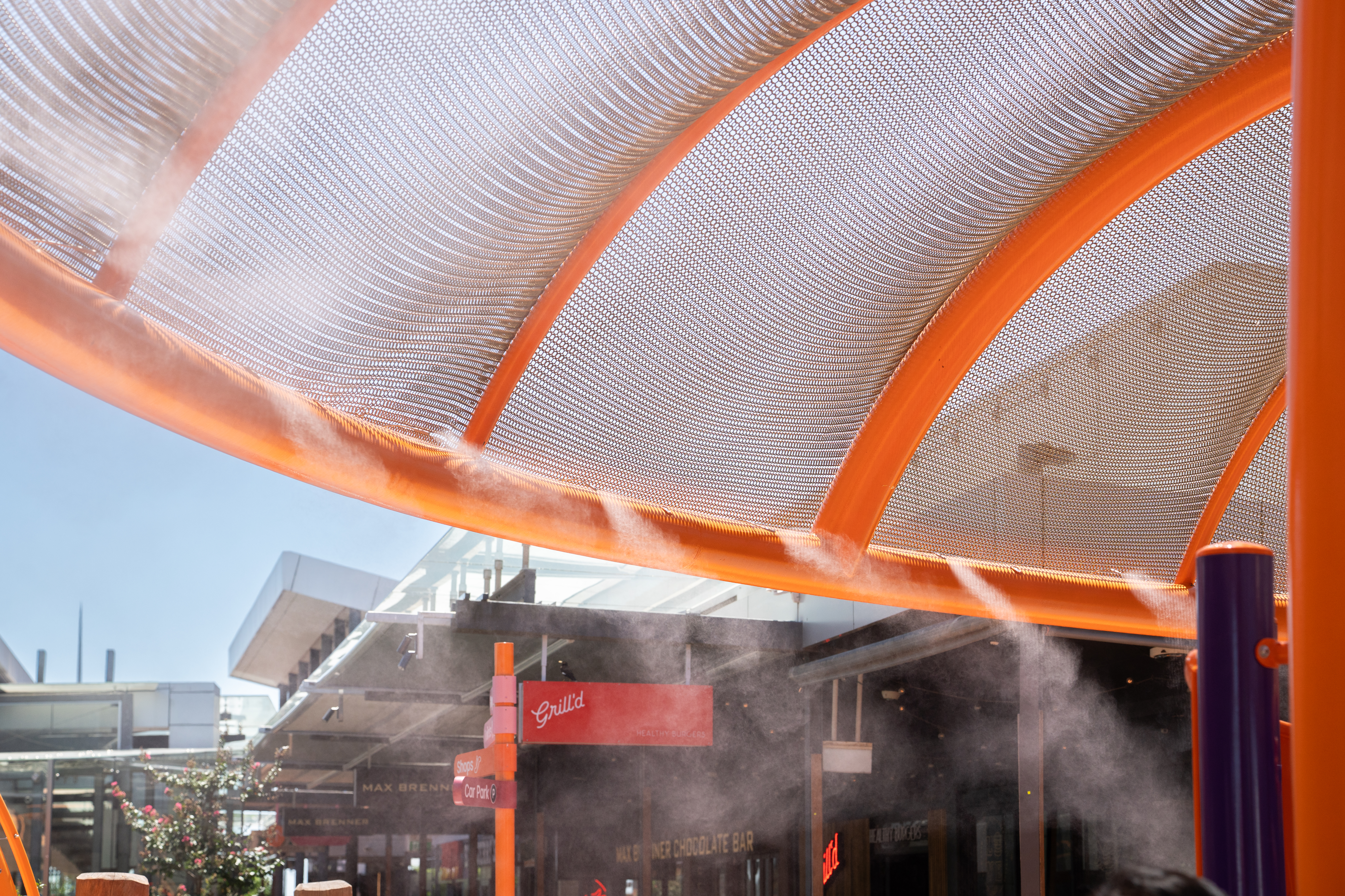 Catenary misting system Blacktown Westpoint wide view