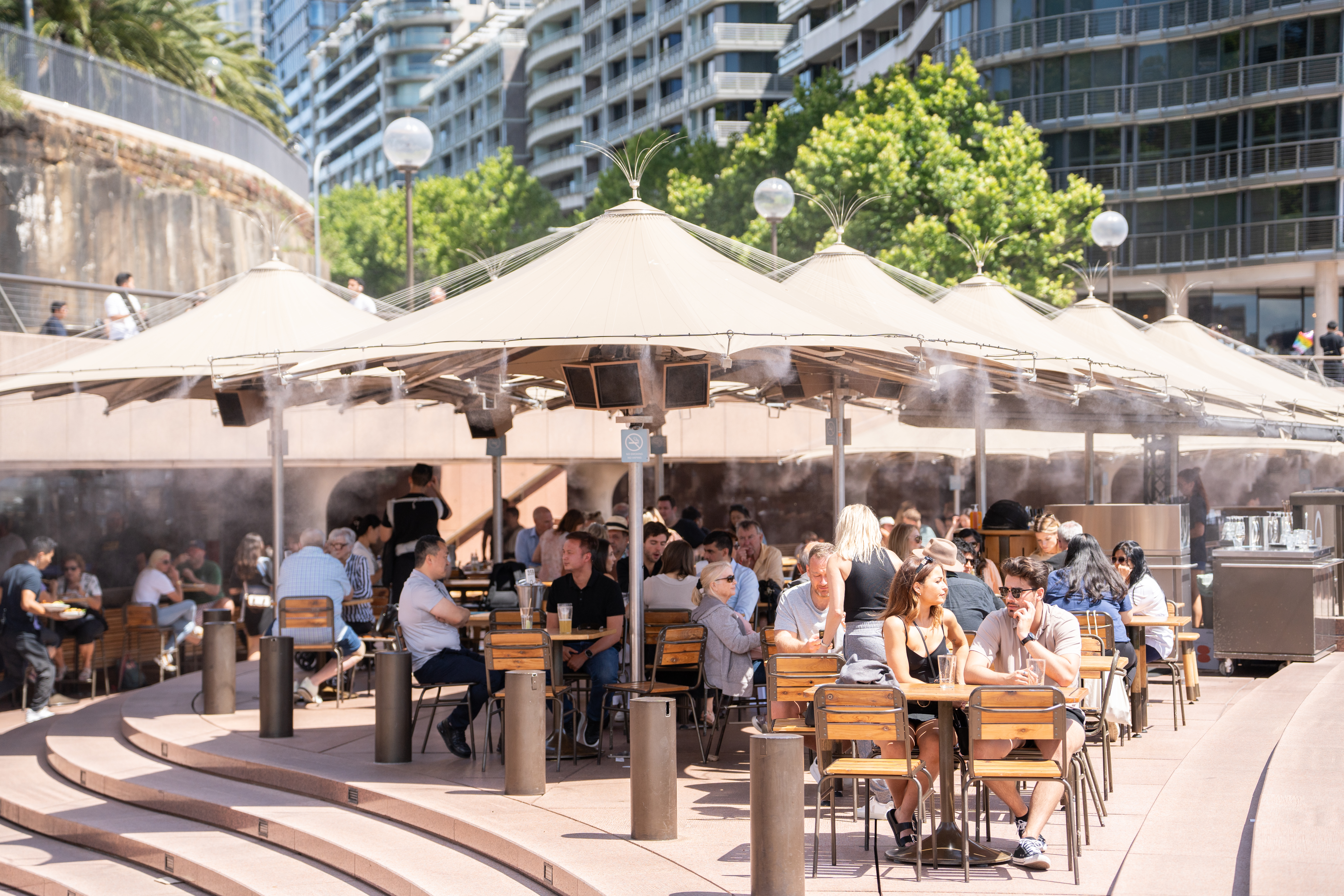 Catenary misting system at Opera Bar Sydney