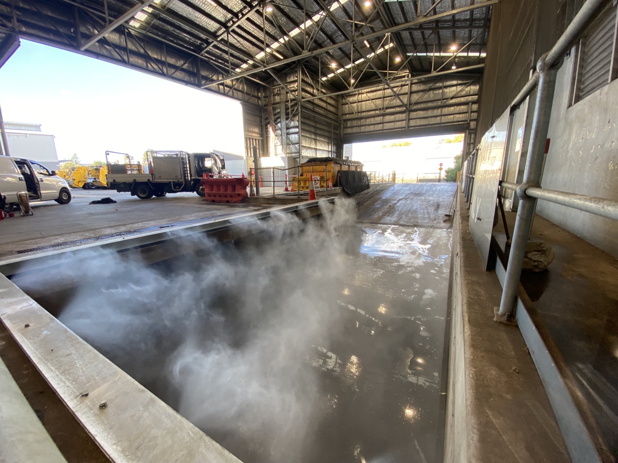 High-pressure dust suppression misting on an Australian work site